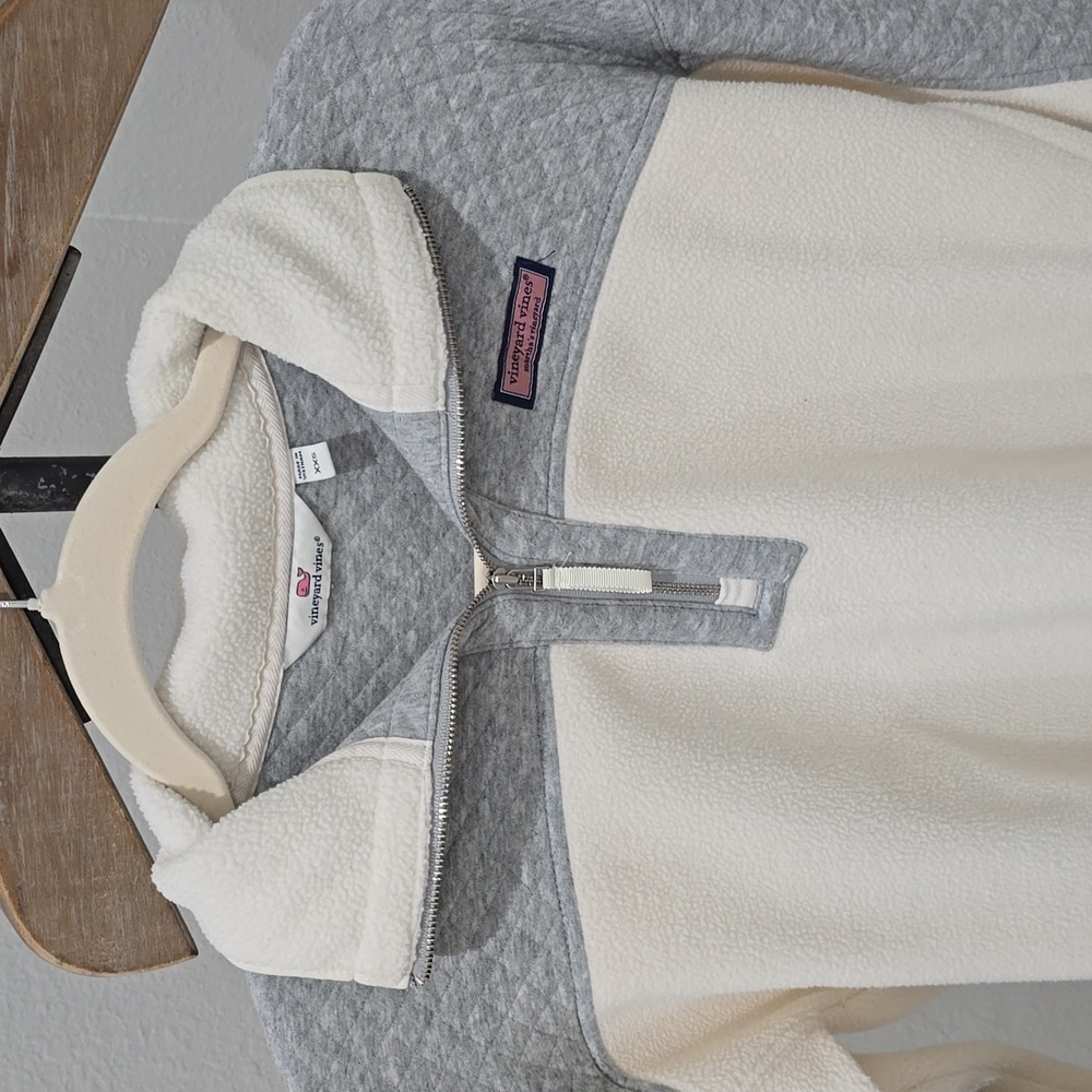 Vineyard Vines Women's Cream Grey Quilted Fleece Pullover Half Zip Womens XXS - Picture 2 of 14
